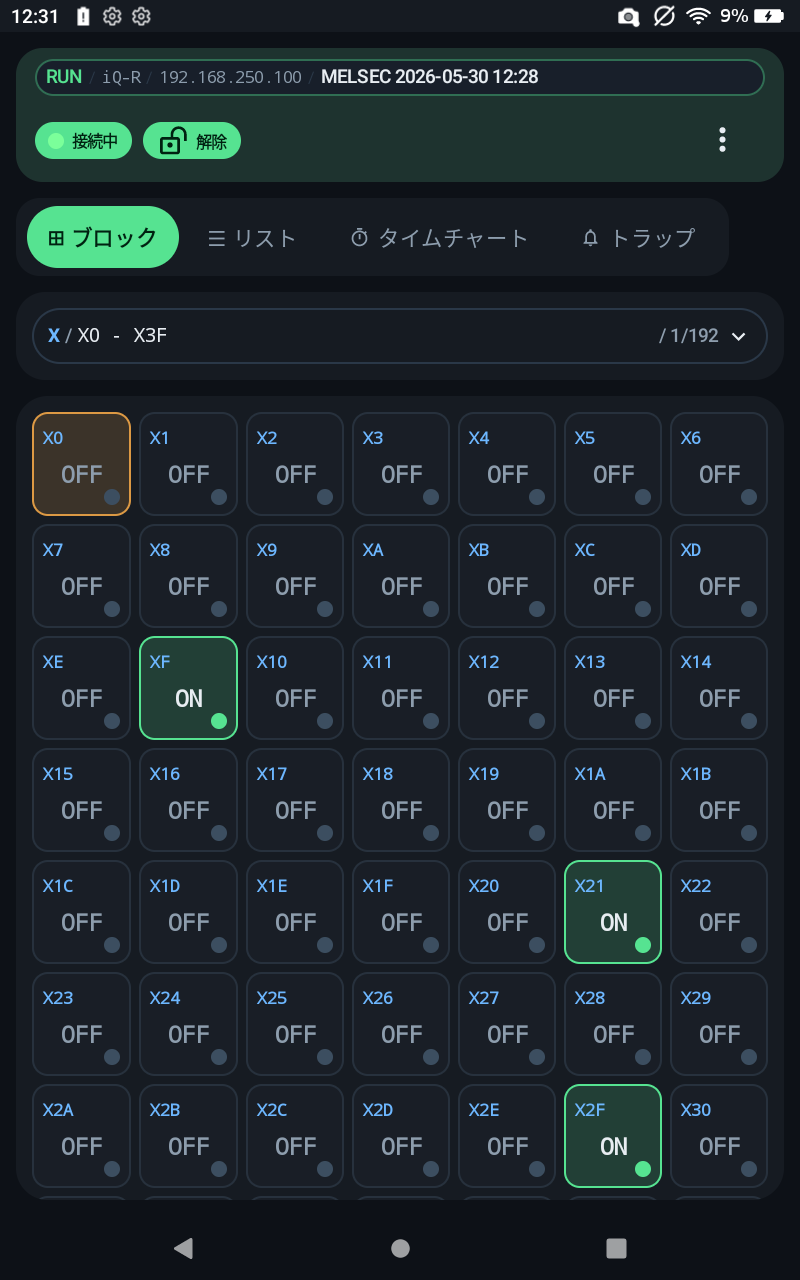 FA Labo PLC Console のブロック監視画面