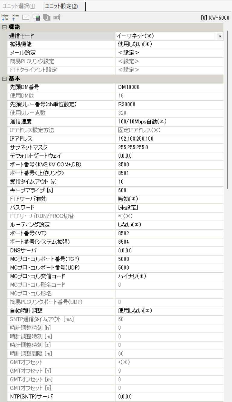 KEYENCE KV-5000 PLC 側設定画面 1(ユニット設定)